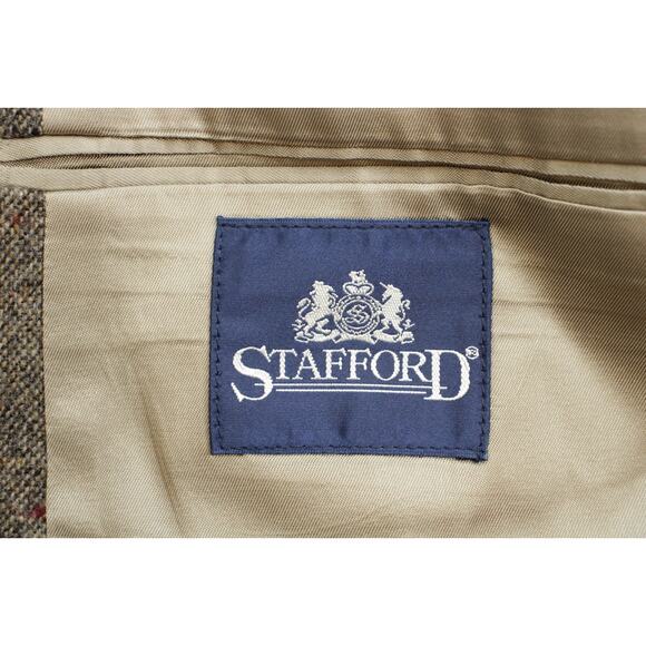 Stafford Blazer Men's Brown 46L 100% Wool 2-Button Tweed Elbow Patch Fleck USA - Picture 5 of 10